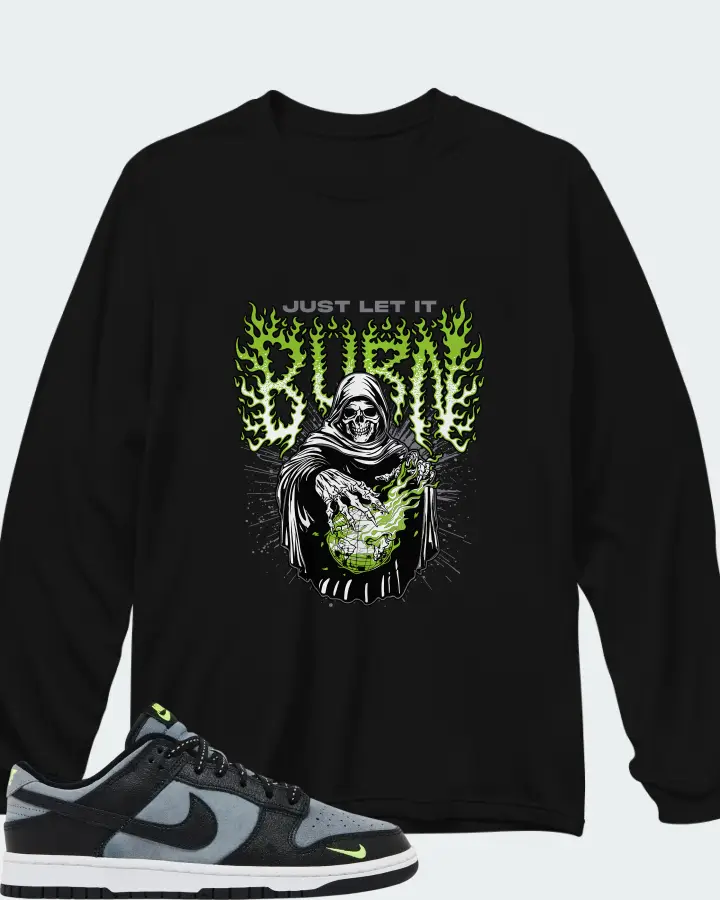 Nike Dunk Low Black Grey Green Strike Matching Long Sleeve T-Shirt