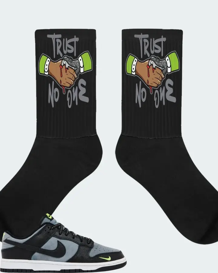 Nike Dunk Low Black Grey Green Strike Sneaker Matching Black Socks - Trust No One