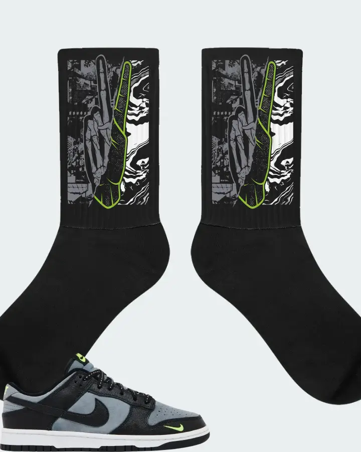 Nike Dunk Low Black Grey Green Strike Sneaker Matching Black Socks - Peace of mind