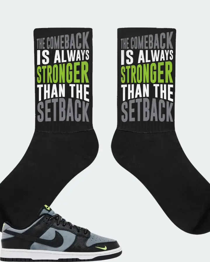 Nike Dunk Low Black Grey Green Strike Sneaker Matching Black Socks - The Comeback