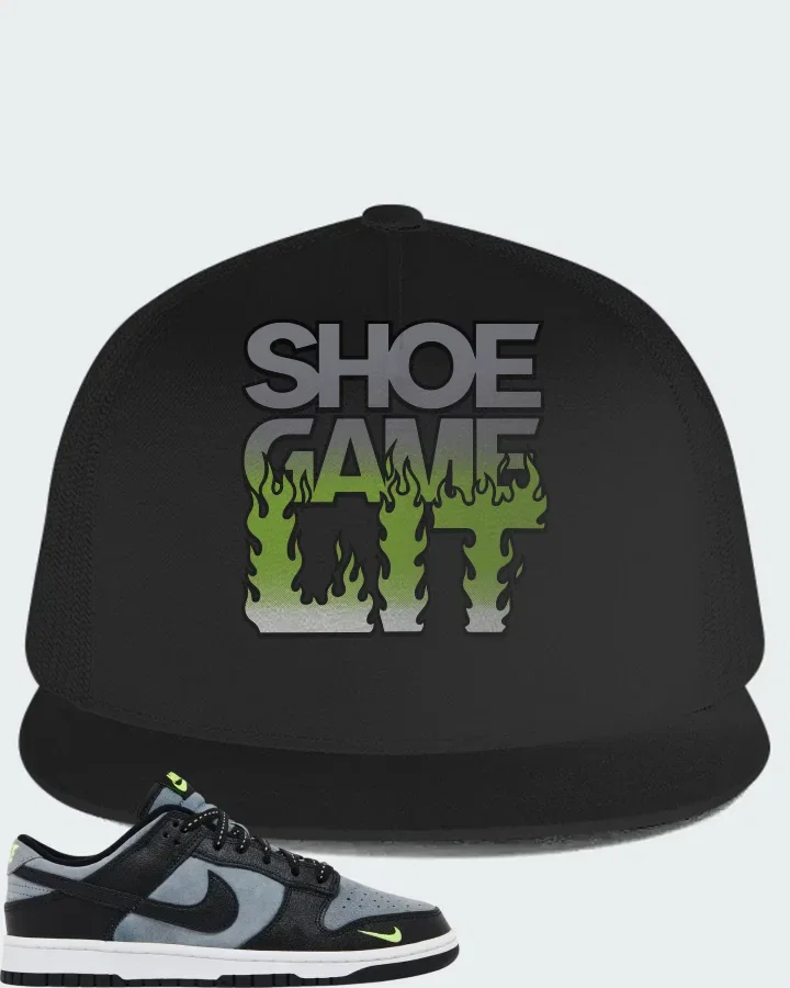 Nike Dunk Low Black Grey Green Strike Matching Hat