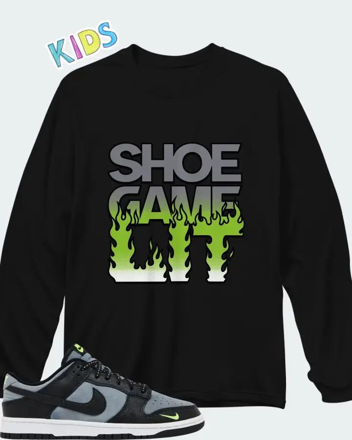 Nike Dunk Low Black Grey Green Strike Matching Kid's Long Sleeve T-Shirt
