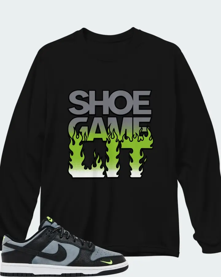 Nike Dunk Low Black Grey Green Strike Matching Long Sleeve T-Shirt