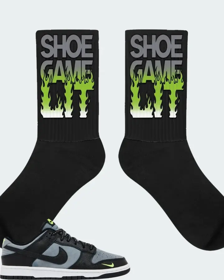 Nike Dunk Low Black Grey Green Strike Sneaker Matching Black Socks - Shoe Game Lit Refreshed