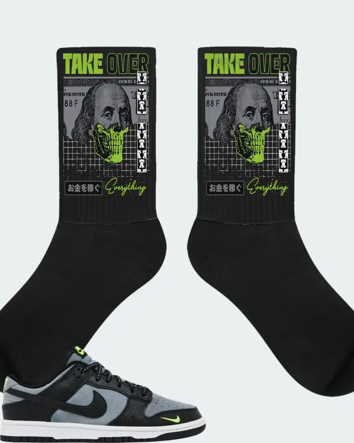 Nike Dunk Low Black Grey Green Strike Sneaker Matching Black Socks - Take Over