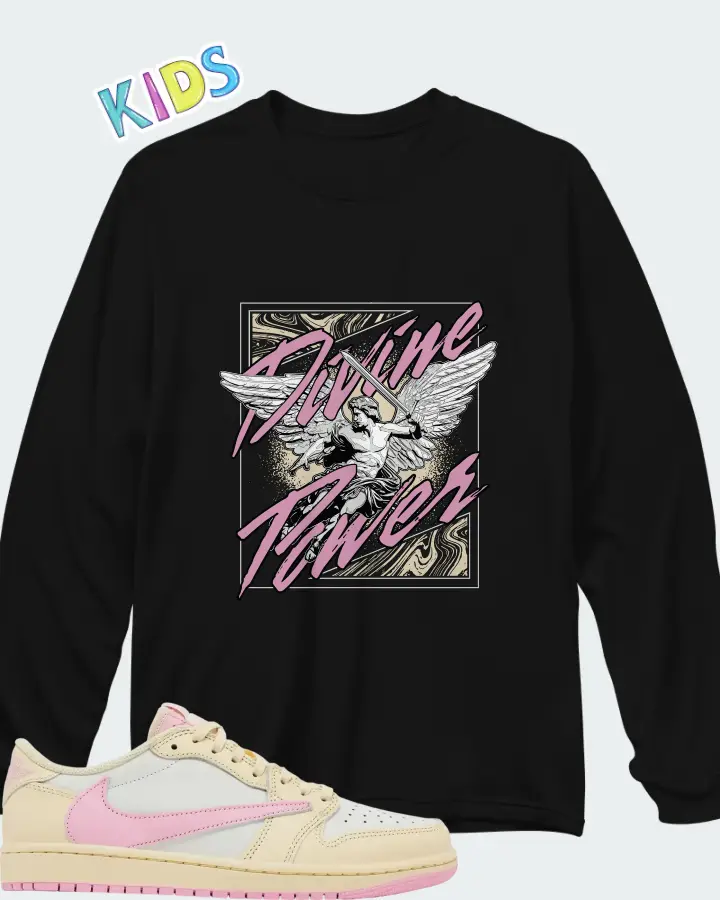 Travis Scott x Air Jordan 1 Retro Low OG Shy Pink Matching Kid's Long Sleeve T-Shirt
