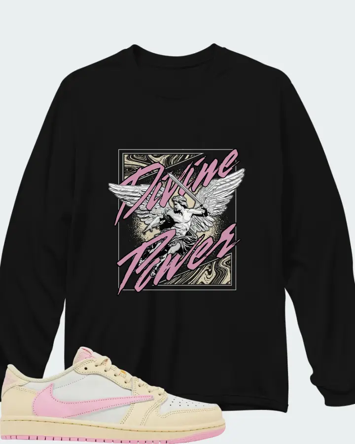 Travis Scott x Air Jordan 1 Retro Low OG Shy Pink Matching Long Sleeve T-Shirt