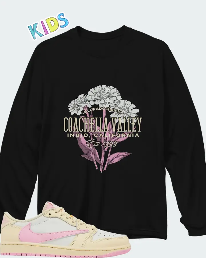 Travis Scott x Air Jordan 1 Retro Low OG Shy Pink Matching Kid's Long Sleeve T-Shirt