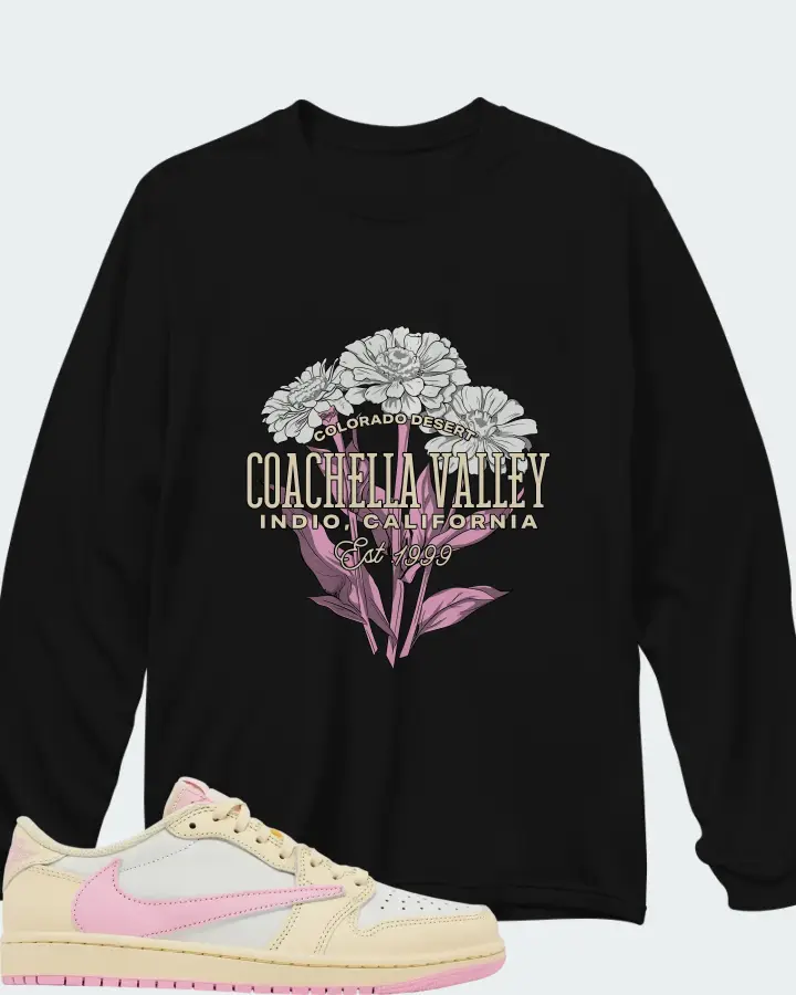 Travis Scott x Air Jordan 1 Retro Low OG Shy Pink Matching Long Sleeve T-Shirt