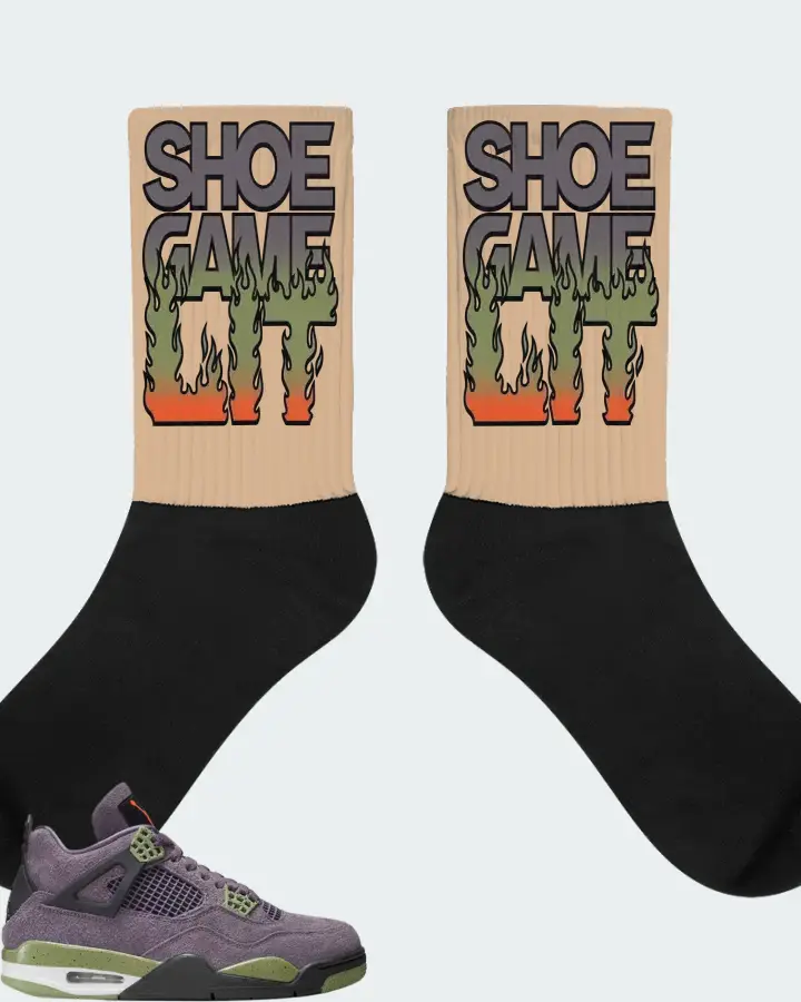 Jordan 4 Retro Sneaker Matching Cream Socks - Shoe Game Lit Refreshed