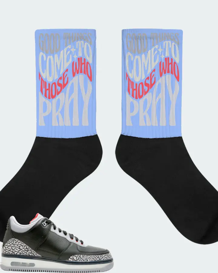 Jordan AJF 3 Sneaker Matching Carolina Blue Socks - Good Things Come To Those Who Pray
