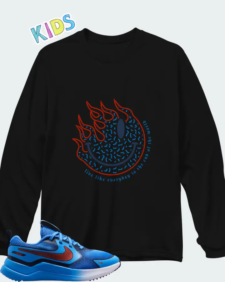 Nike Cosmic Runner Blue Crystal Picante Red Matching Kid's Long Sleeve T-Shirt