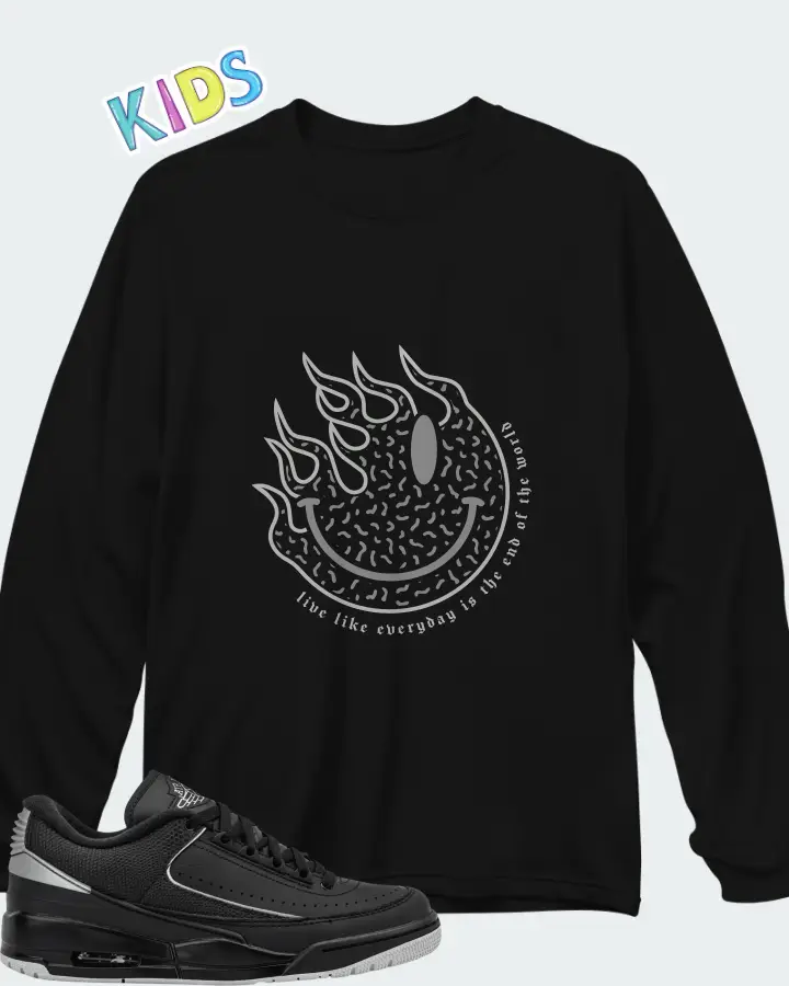 Air Jordan 2/3 Black Metallic Silver Matching Kid's Long Sleeve T-Shirt