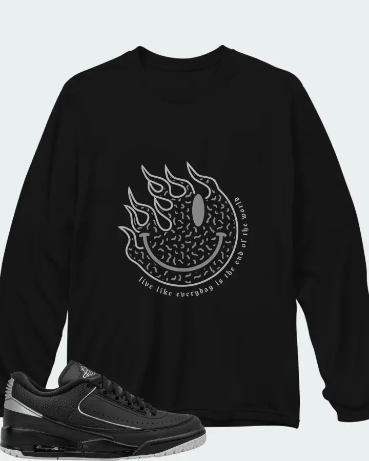 Air Jordan 2/3 Black Metallic Silver Matching Long Sleeve T-Shirt