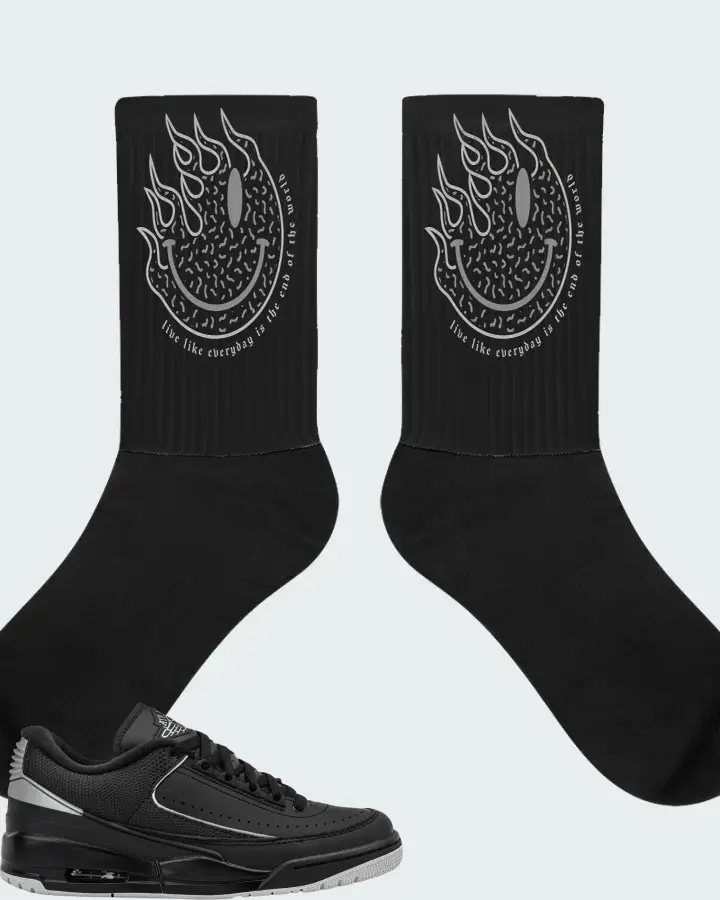 Air Jordan 2/3 Black Metallic Silver Matching Socks