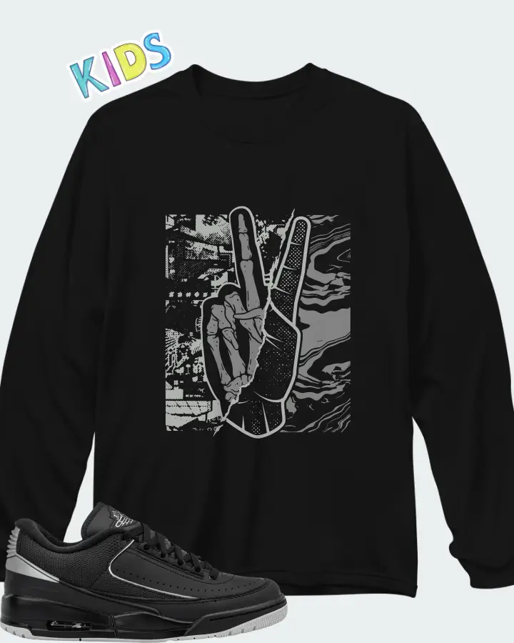 Air Jordan 2/3 Black Metallic Silver Matching Kid's Long Sleeve T-Shirt