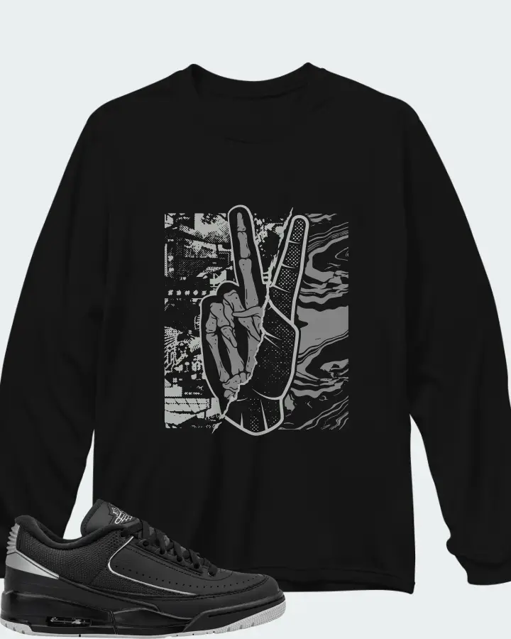 Air Jordan 2/3 Black Metallic Silver Matching Long Sleeve T-Shirt