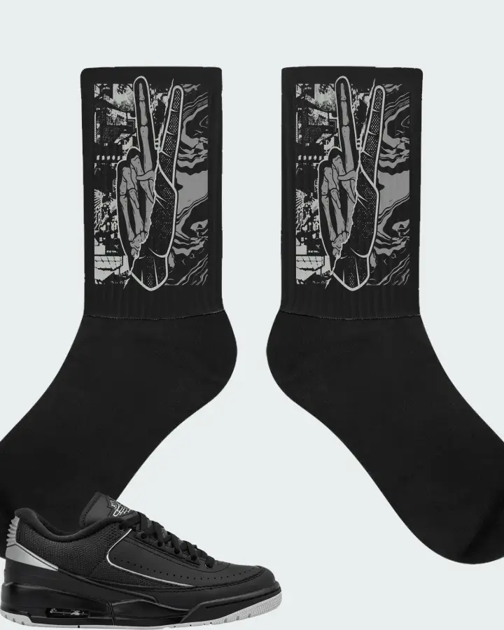 Air Jordan 2/3 Black Metallic Silver Matching Socks