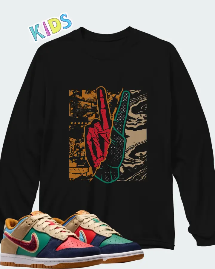 Nike Dunk Low Midnight Navy Green Noise Matching Kid's Long Sleeve T-Shirt