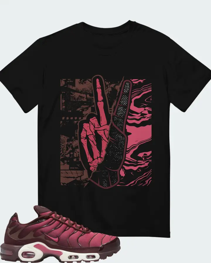 Nike Air Max Plus Burgundy Crush Sneaker Matching Black T-Shirt - Peace of mind