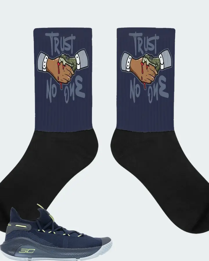 Under Armour Curry 6 Sneaker Matching Navy Socks - Trust No One