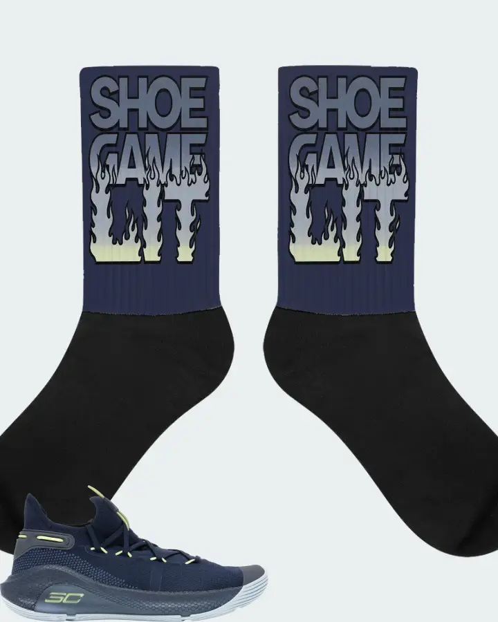 Under Armour Curry 6 Sneaker Matching Navy Socks - Shoe Game Lit Refreshed