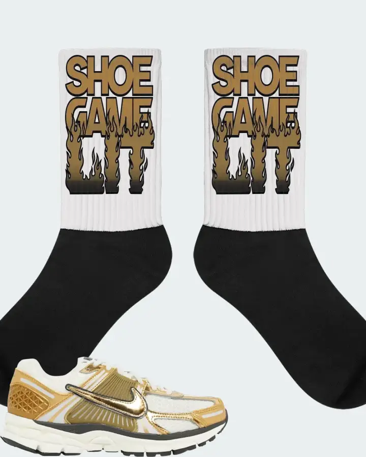 Air Zoom Vomero 5 Metallic Gold Sneaker Matching White Socks - Shoe Game Lit Refreshed