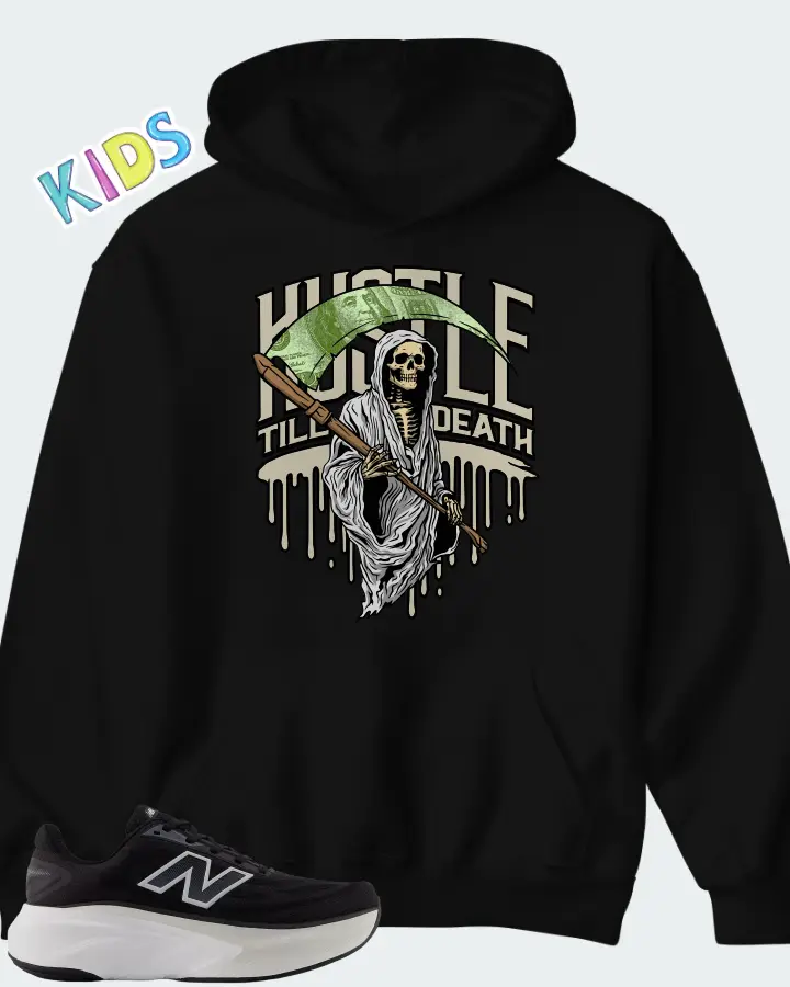 New Balance Fresh Foam X More v6 - Permafrost Black with Grey Matter Castlerock Matching Kid's Hoodie