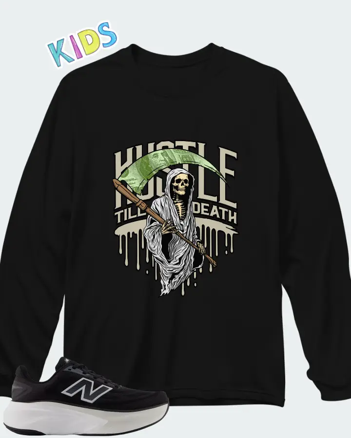 New Balance Fresh Foam X More v6 - Permafrost Black with Grey Matter Castlerock Matching Kid's Long Sleeve T-Shirt