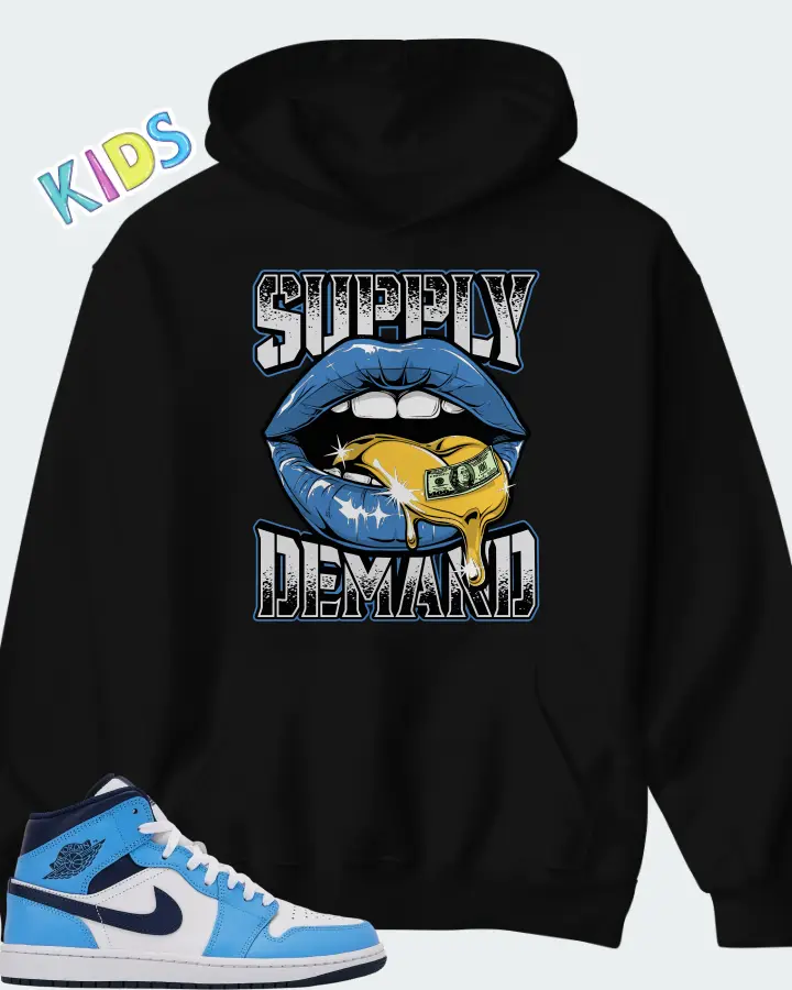 Jordan 1 Mid University Blue Midnight Navy Matching Kid's Hoodie