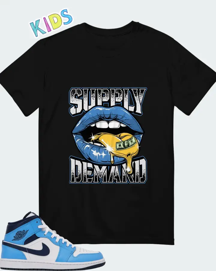 Jordan 1 Mid University Blue Midnight Navy Matching Kid's T-Shirt