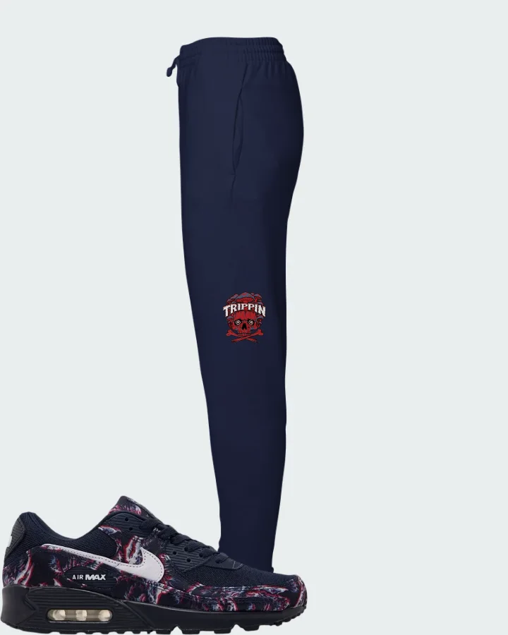 Nike Air Max 90 Premium Printed Canvas Blue Matching Joggers
