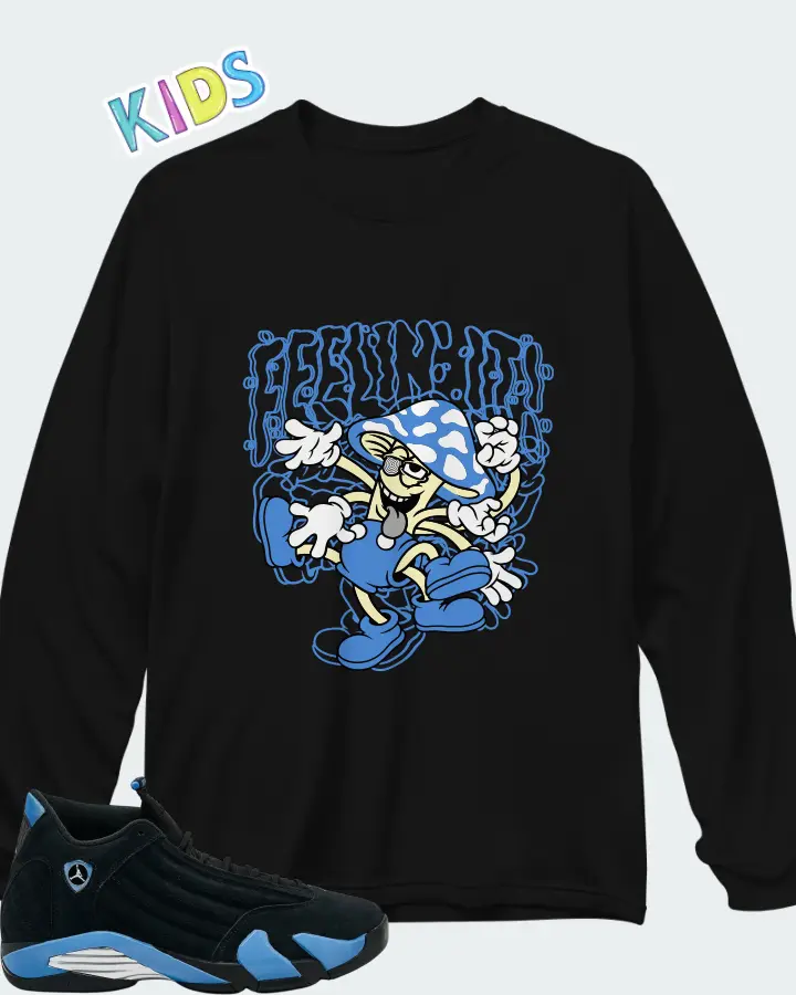 Air Jordan 14 Retro Black University Blue 2026 Matching Kid's Long Sleeve T-Shirt