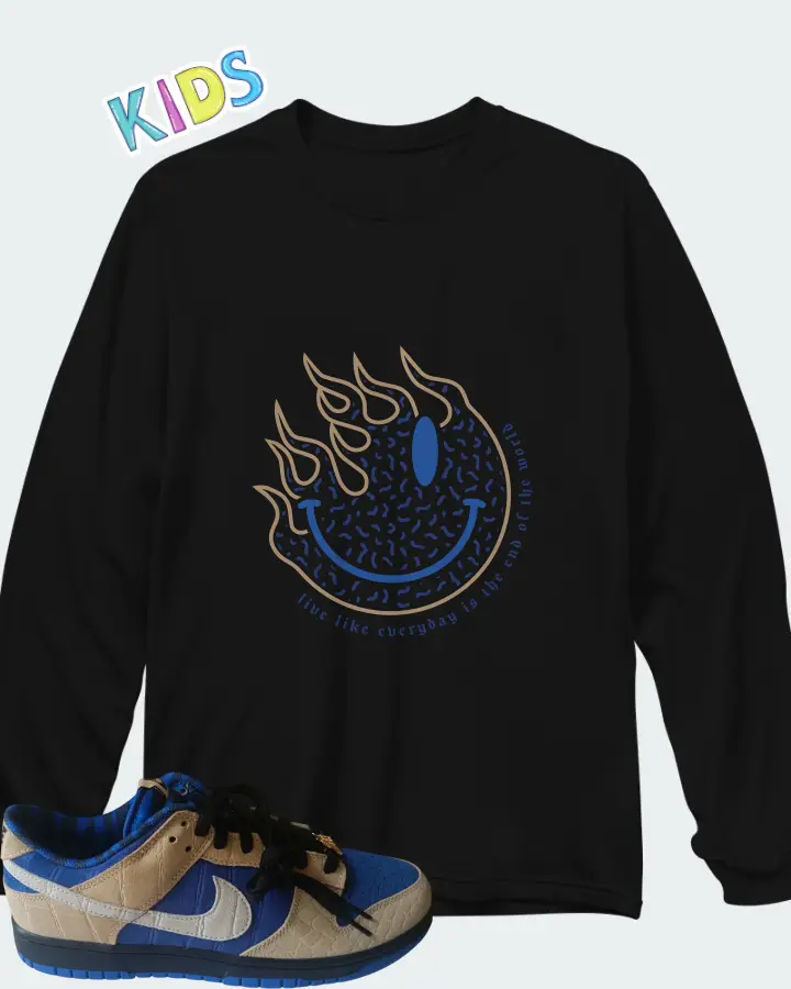 Nike Dunk Low By You Blue Tan Matching Kid's Long Sleeve T-Shirt