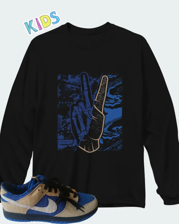 Nike Dunk Low By You Blue Tan Matching Kid's Long Sleeve T-Shirt