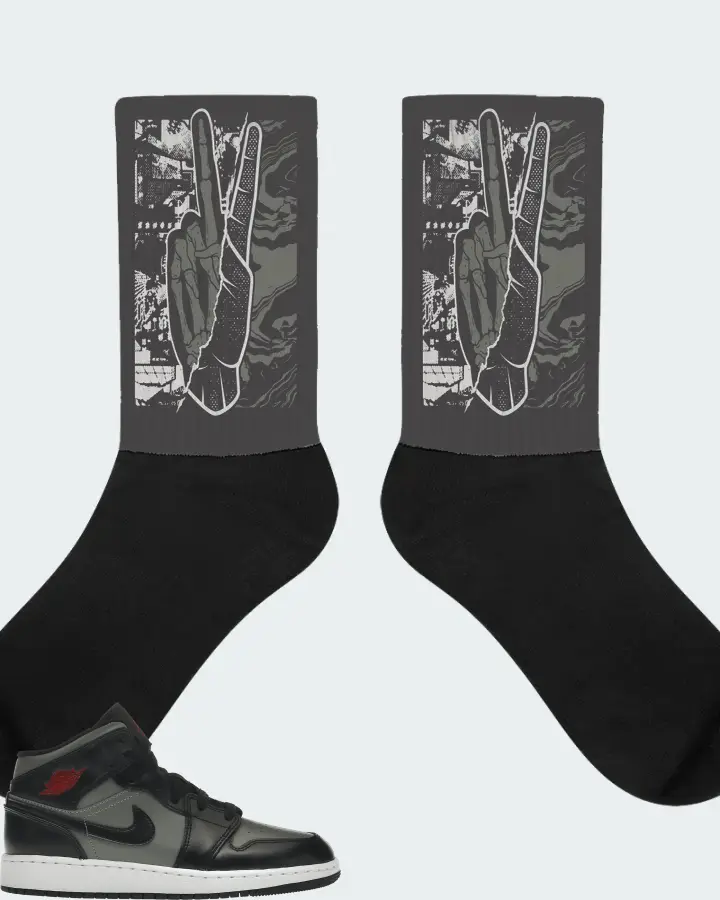 Jordan 1 Mid Sneaker Matching Dark Grey Socks - Peace of mind