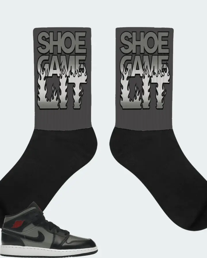 Jordan 1 Mid Sneaker Matching Dark Grey Socks - Shoe Game Lit Refreshed