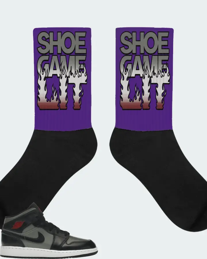 Jordan 1 Mid Sneaker Matching Purple Socks - Shoe Game Lit Refreshed