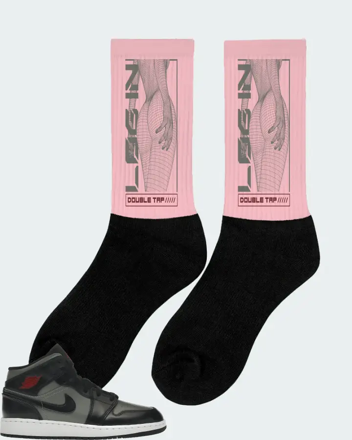 Jordan 1 Mid Sneaker Matching Pink Socks (LOGIN) - View 3