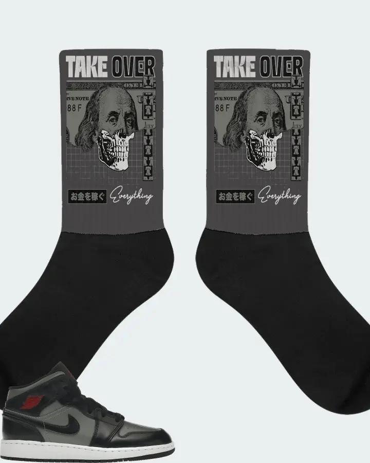 Jordan 1 Mid Sneaker Matching Dark Grey Socks - Take Over