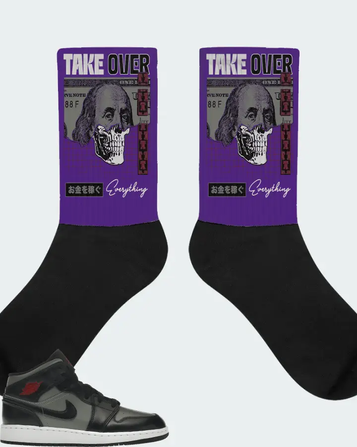 Jordan 1 Mid Sneaker Matching Purple Socks - Take Over