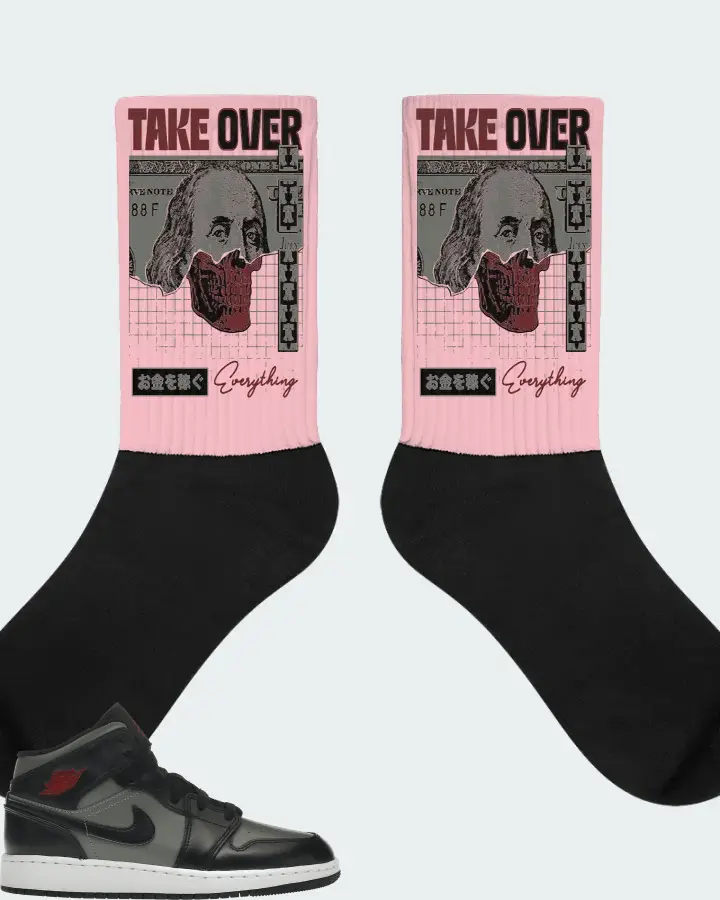 Jordan 1 Mid Sneaker Matching Pink Socks - Take Over