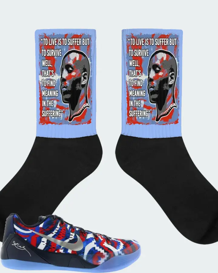 Nike Kobe 9 EM Low Sneaker Matching Carolina Blue Socks - DMX Suffer Quote