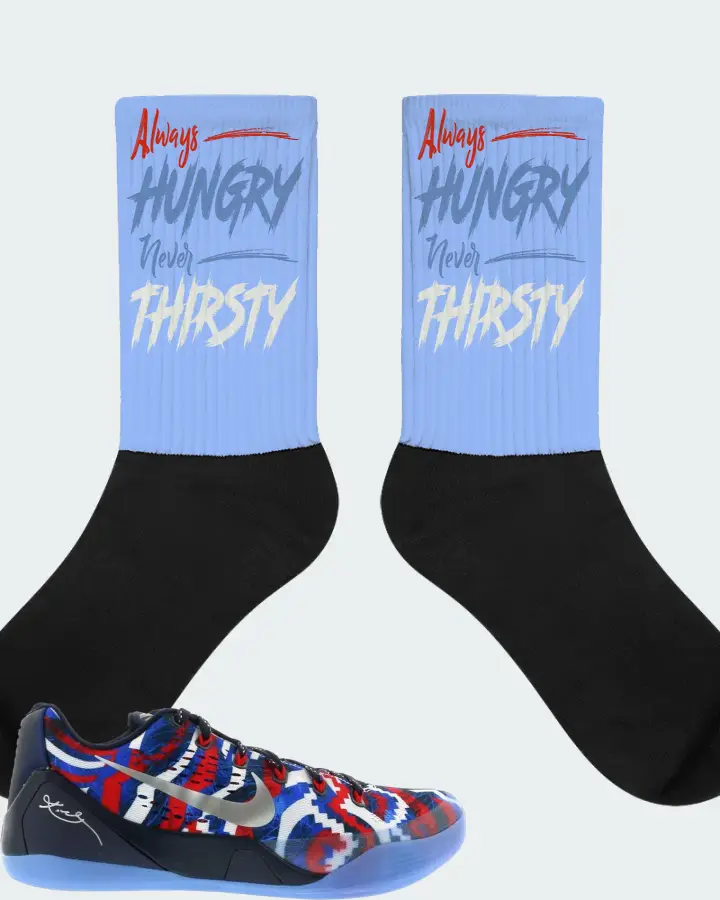 Nike Kobe 9 EM Low Sneaker Matching Carolina Blue Socks - Always HUNGRY Never THIRSTY