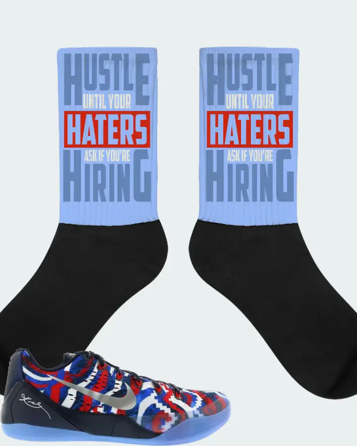 Nike Kobe 9 EM Low Sneaker Matching Carolina Blue Socks - HUSTLE UNTIL YOUR HATERS
