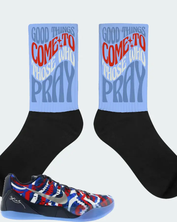 Nike Kobe 9 EM Low Sneaker Matching Carolina Blue Socks - Good Things Come To Those Who Pray