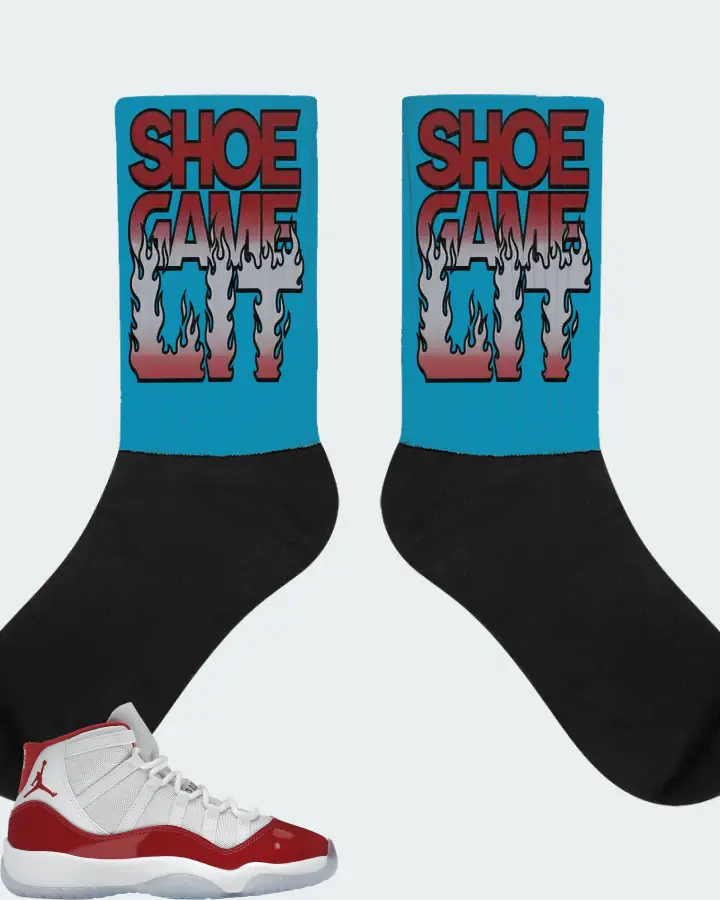 Jordan 11 Retro Sneaker Matching Aqua Socks - Shoe Game Lit Refreshed