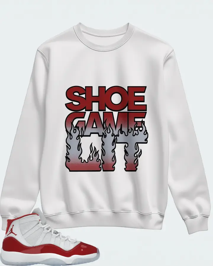 Jordan 11 Retro Sneaker Matching White Sweatshirt - Shoe Game Lit Refreshed