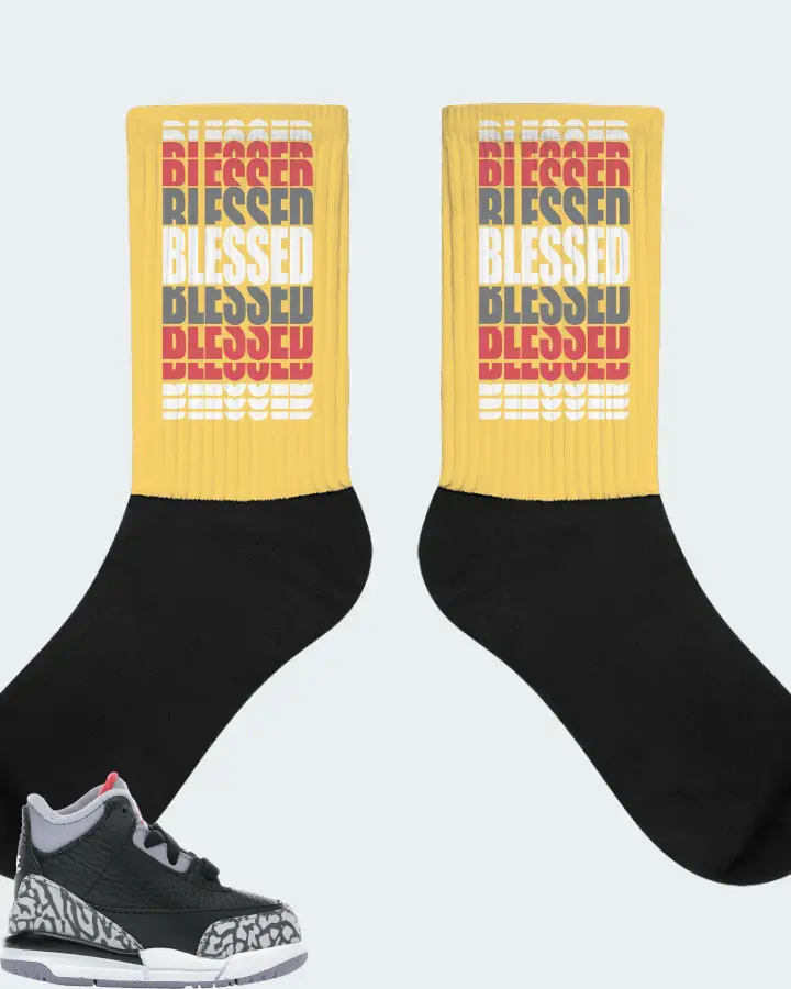 Jordan 3 Retro Sneaker Matching Yellow Socks - BLESSED Many Times