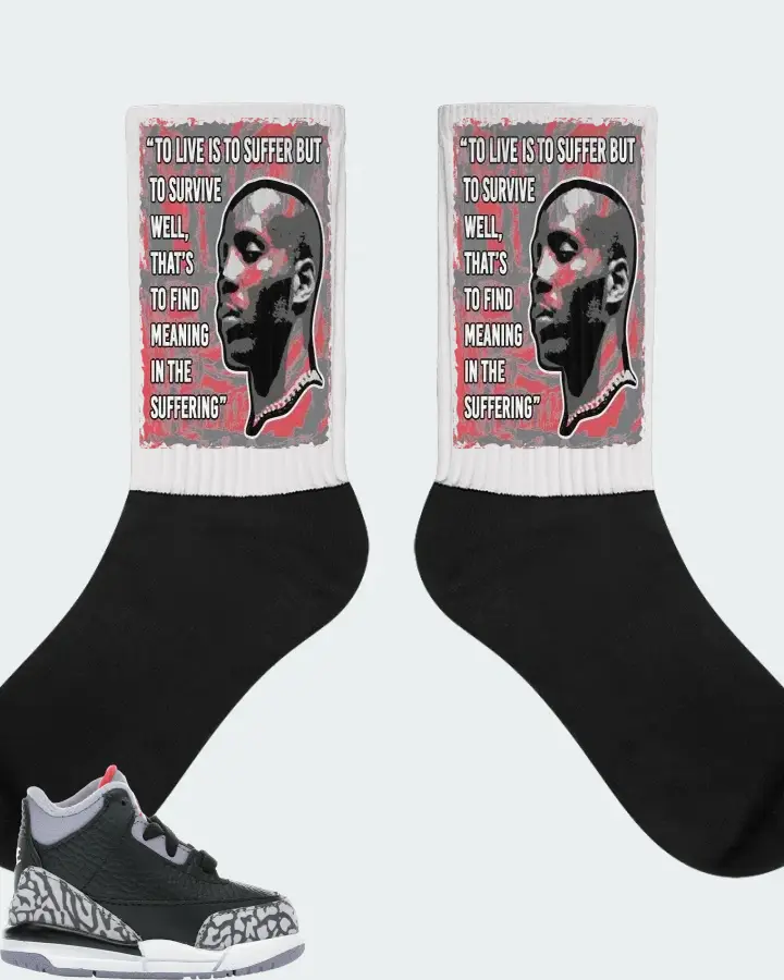 Jordan 3 Retro Sneaker Matching White Socks - DMX Suffer Quote